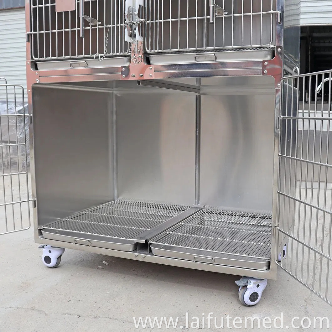 Factory Price Animal Veterinary Pet Cages Stainless Steel Vet Cat Cage with Wheels and Tray Oxygen Cage